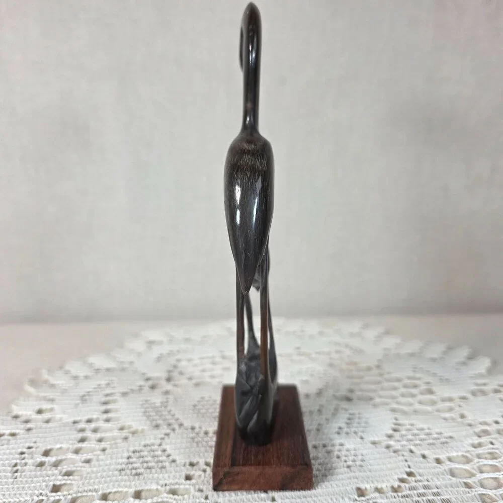 Vintage Hand Carved Water Buffalo Horn Crane Family Sculpture On Wooden Base - Picture 5 of 6